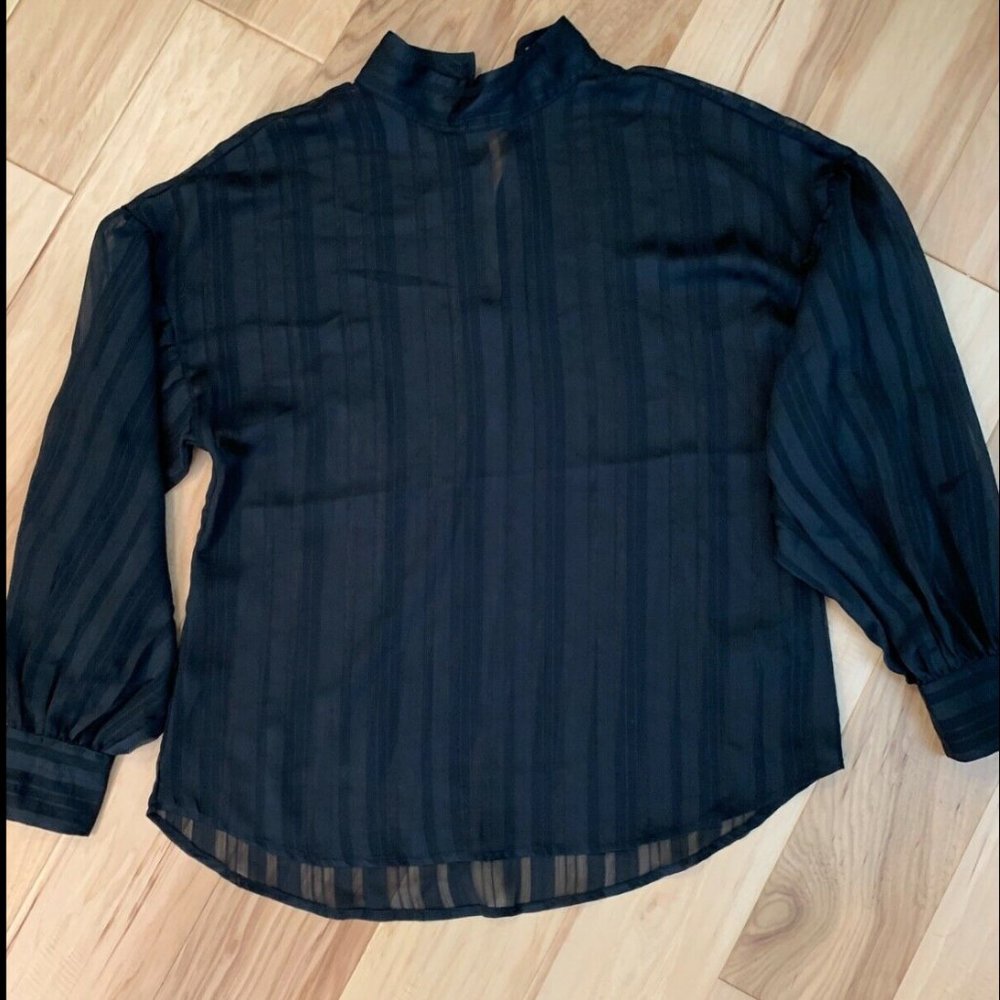 H&M Sheer High Neck Blouse with Stripes Black :)